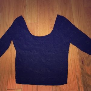 Navy blue half-sleeved crop top